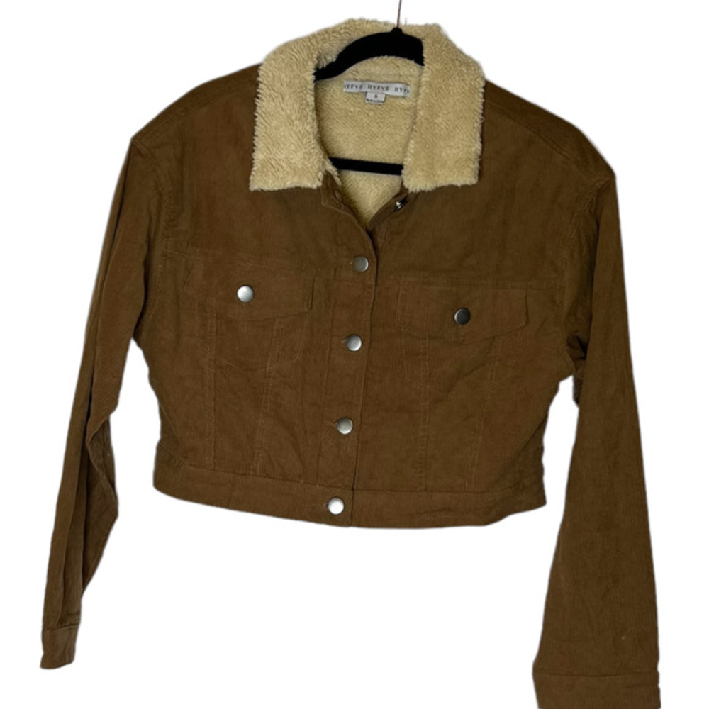 HYFVE‎ Cropped Corduroy Jacket Fur Lined Women Brown Size S